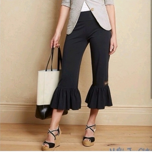 Matilda Jane Pants - Matilda Jane Black Ruffle Hem Wide Leg Pants Size S Boho Romantic